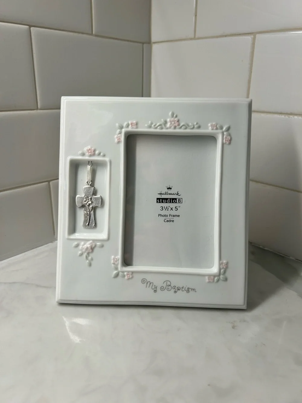 Vintage Hallmark Studio B My Baptism Ceramic Photo Frame with Cross